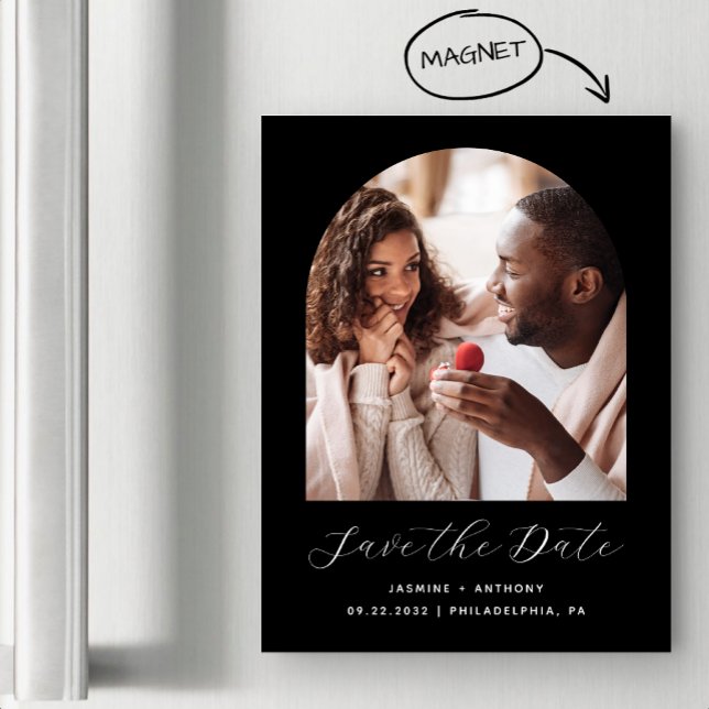 Minimal Boho Photo Arch Black Save the Date Magnetic Invitation (Creator Uploaded)