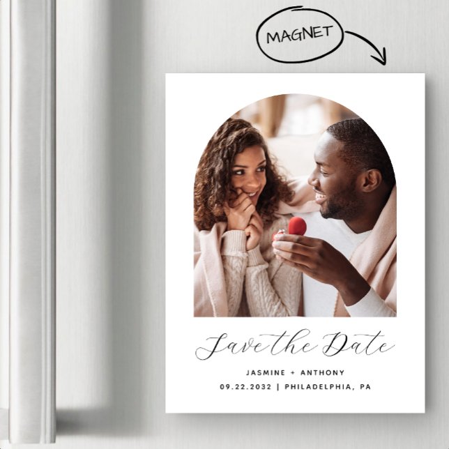 Minimal Boho Photo Arch Black White Save the Date Magnetic Invitation (Creator Uploaded)
