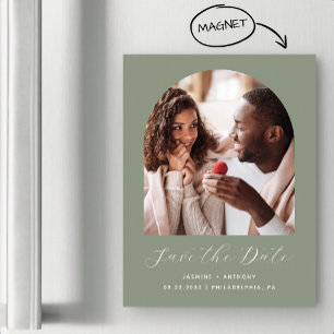 Minimal Boho Photo Arch Sage Green Save the Date Magnetic Invitation