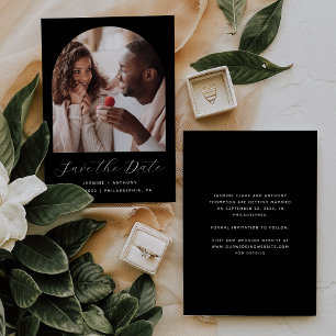 Minimal Boho Photo Arch Script Black Save The Date
