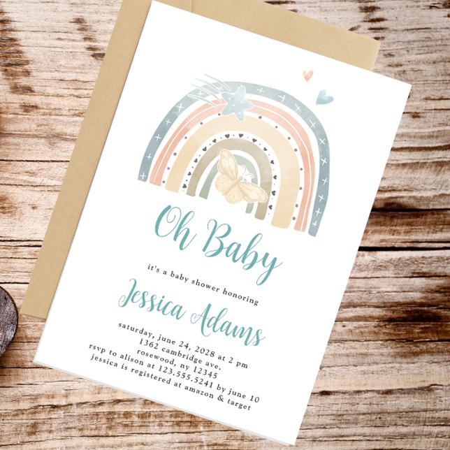 Minimal Boho Rainbow Oh Baby Baby Shower Invitation (Creator Uploaded)