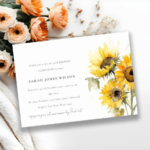 Minimal Boho Rustic Sunflower Watercolor Birthday Invitation