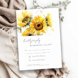Minimal Boho Rustic Sunflower Watercolor Wedding RSVP Card