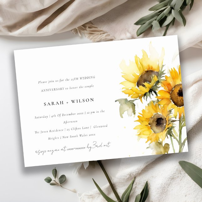 Minimal Boho Rustic Sunflower Wedding Anniversary Invitation (Creator Uploaded)