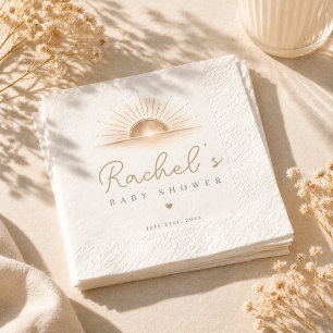 Minimal Boho Sunburst Neutral Baby Shower Party Napkin