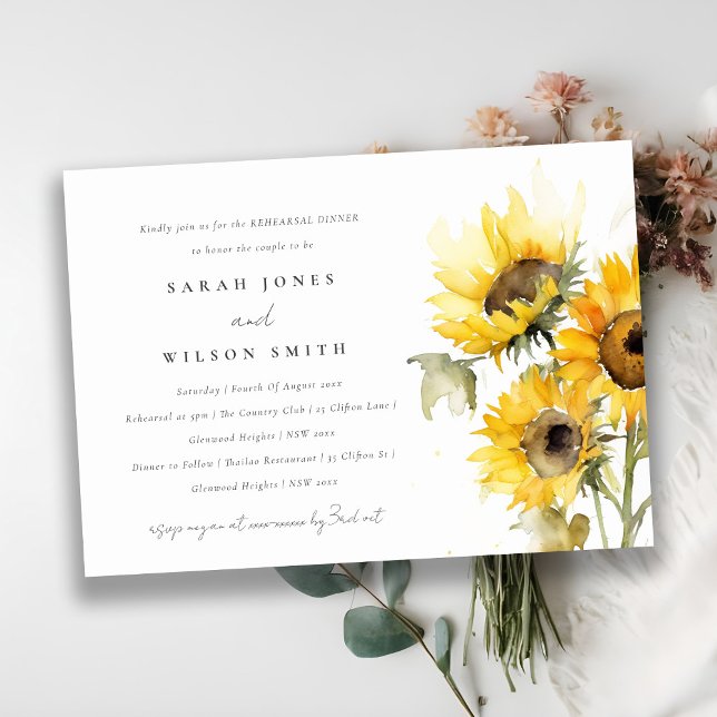 Minimal Boho Sunflower Wedding Rehearsal Dinner Invitation (Creator Uploaded)