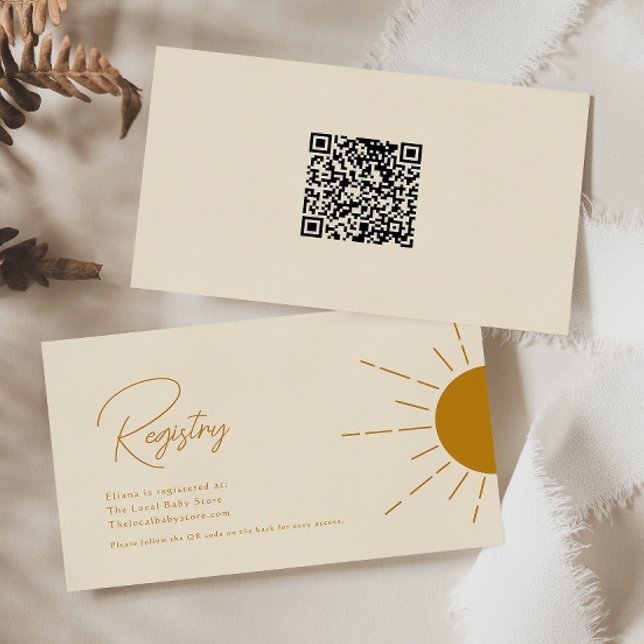 Minimal Boho Sunshine Beige QR Code Baby Registry Enclosure Card (Creator Uploaded)