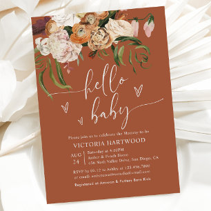 Minimal Boho Terracotta Fall Florals Baby Shower Invitation