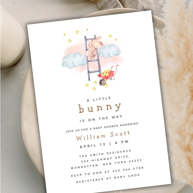Minimal Boho Watercolor Bunny Stars Baby Shower Invitation (Minimal Boho Watercolor Bunny Stars Baby Shower Invitation)