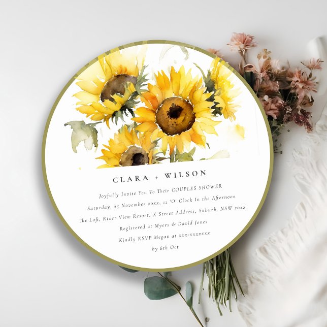 Minimal Boho Watercolor Sunflower Couples Shower Invitation (Creator Uploaded)