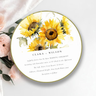 Minimal Boho Watercolor Sunflower Rustic Wedding Invitation