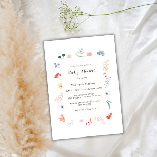 Minimal Boho Wildflower Floral Frame Baby Shower Invitation