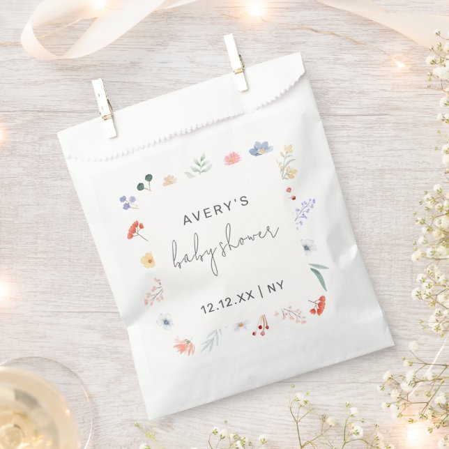 Minimal Boho Wildflower Frame Baby Shower  Favour Bag (Clipped)