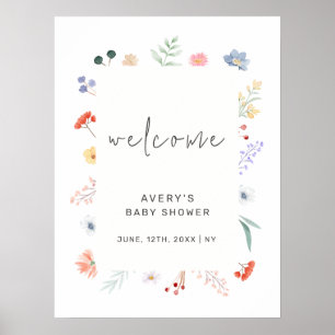 Minimal Boho Wildflower Frame Baby Shower Welcome Poster