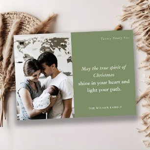 Minimal Bold 1 Photo Dusky Green Christmas Spirit Holiday Card