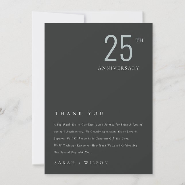 Minimal Bold Black Blue Any Year Anniversary Thank You Card (Front)