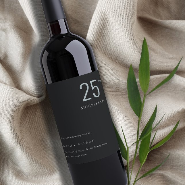 Minimal Bold Black Blue Any Year Anniversary Wine Label (Creator Uploaded)