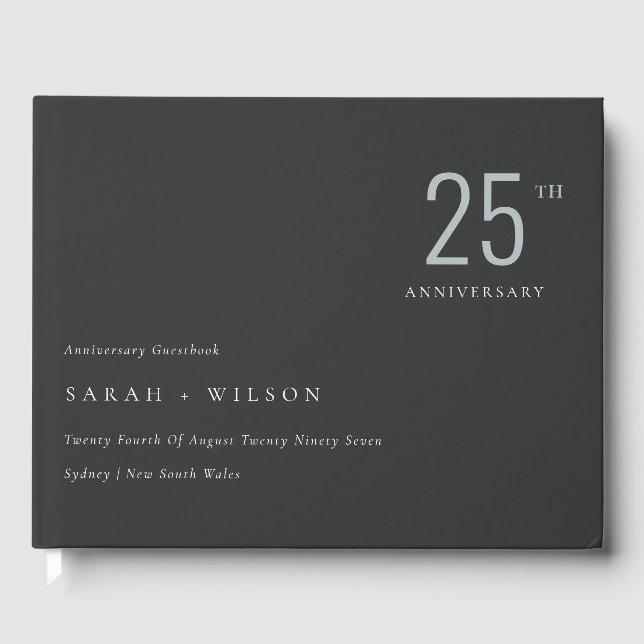 Minimal Bold Black Dusky Blue Any Year Anniversary Guest Book (Front)