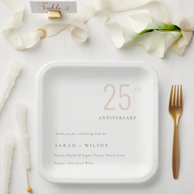 Minimal Bold  Dusky Blush Any Year Anniversary Paper Plate (Wedding)