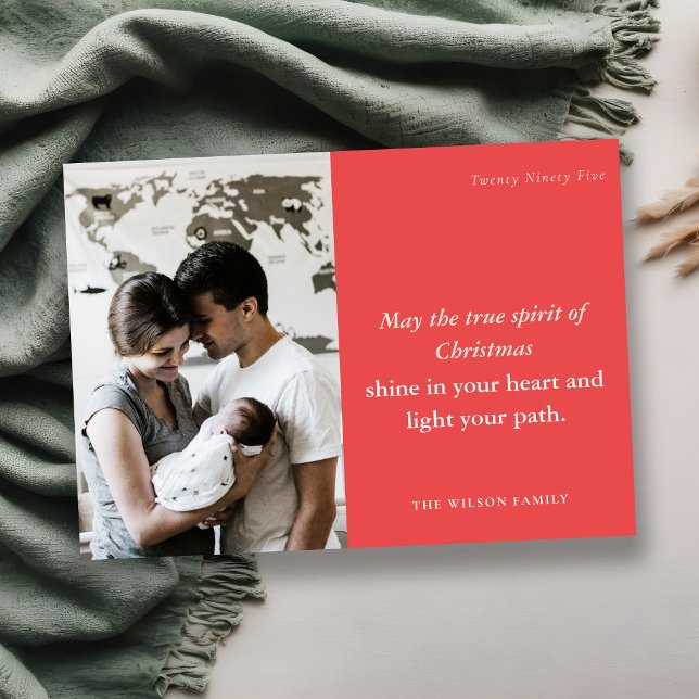 Minimal Bold Festive 1 Photo Red Christmas Spirit Holiday Card (Creator Uploaded)