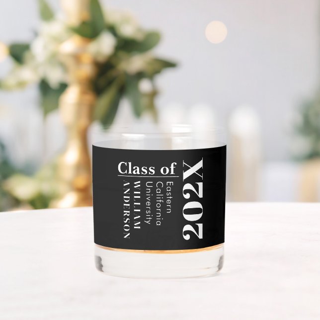 Minimal Bold Lettering Typography Black Graduation Whiskey Glass (Insitu (Wedding))