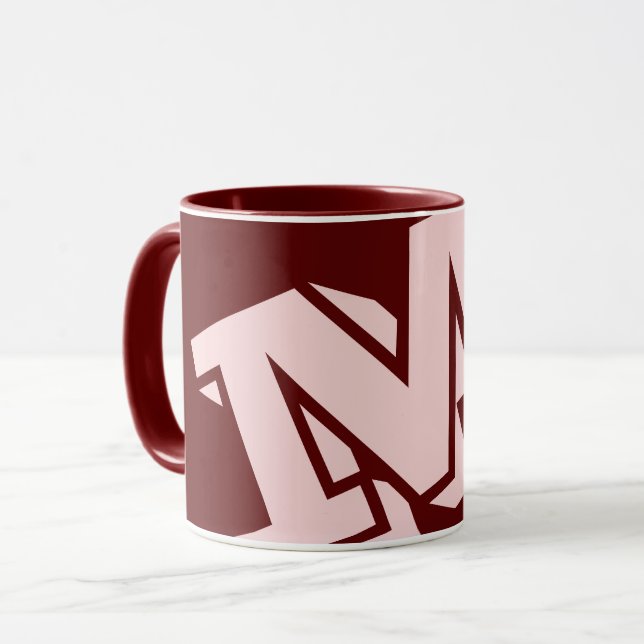 Minimal Bold Monogram Maroon Burgundy Blush Pink  Mug (Front Left)