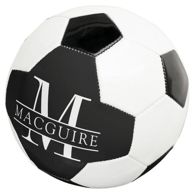 Minimal Bold Monogram | Name Black Soccer Ball (Three Quarter)