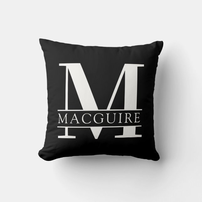 Minimal Bold Monogram with Name | Black Cushion (Front)