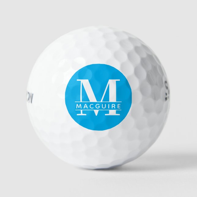 Minimal Bold Monogram with Name | Sky Blue Golf Balls (Front)