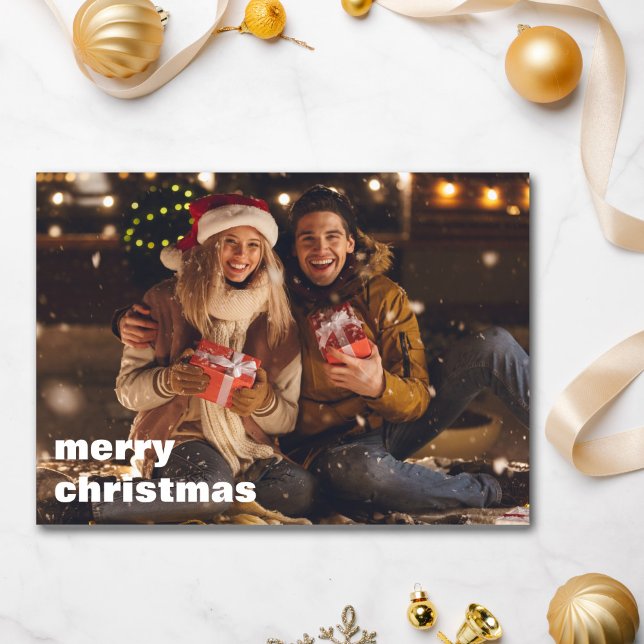 Minimal Bold Photo Overlay Custom Letter Christmas Holiday Card (Creator Uploaded)