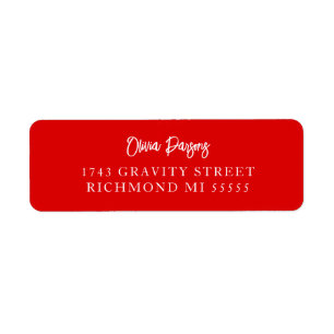 Minimal Bold Red Hand Lettering Scripted  Label Return Address Label