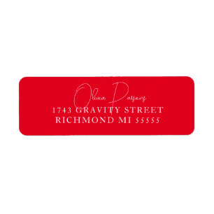Minimal Bold Red Scripted Label Return Address Label