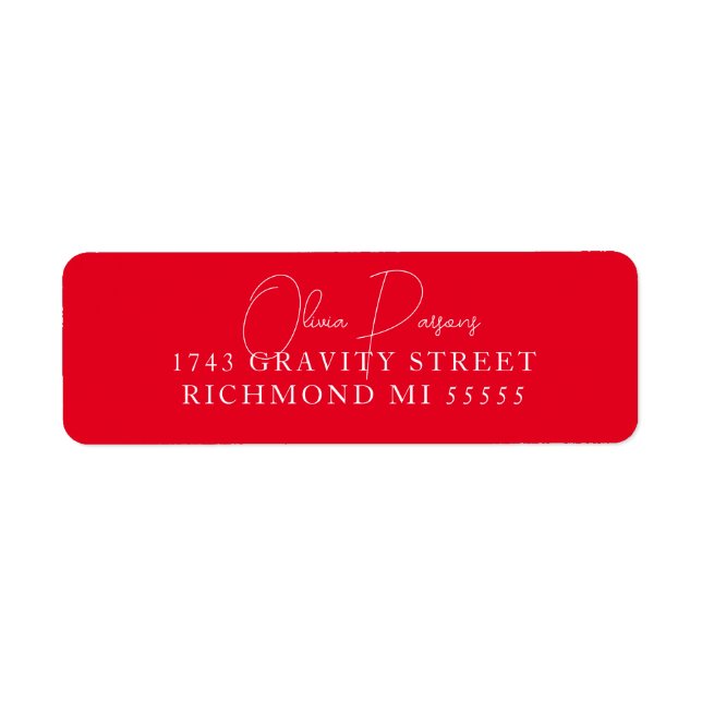 Minimal Bold Red Scripted Label Return Address Label (Front)
