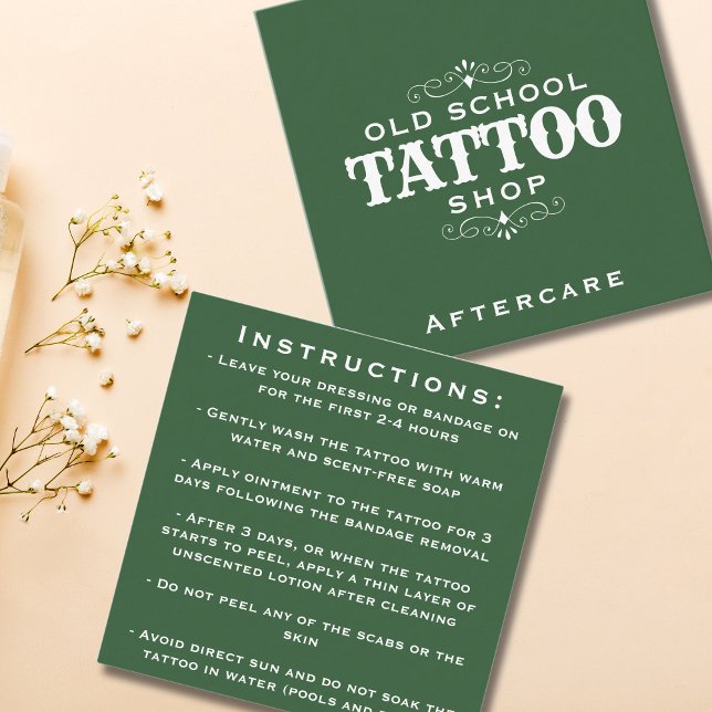 Minimal Bold Tattoo Artist Aftercare Instructions Square Business Card (Minimal Bold Tattoo Artist Aftercare Instructions Square Business Card)