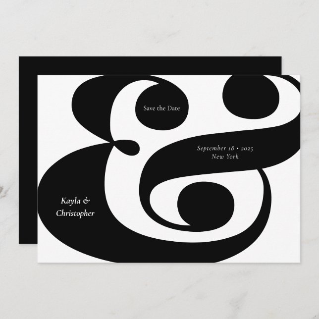 Minimal Bold Typography Black Ampersand Wedding Save The Date (Front/Back)
