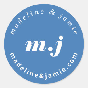 Minimal Bold Wedding Date Save the Date Blue Classic Round Sticker