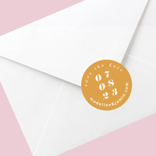 Minimal Bold Wedding Date Save the Date Yellow Classic Round Sticker