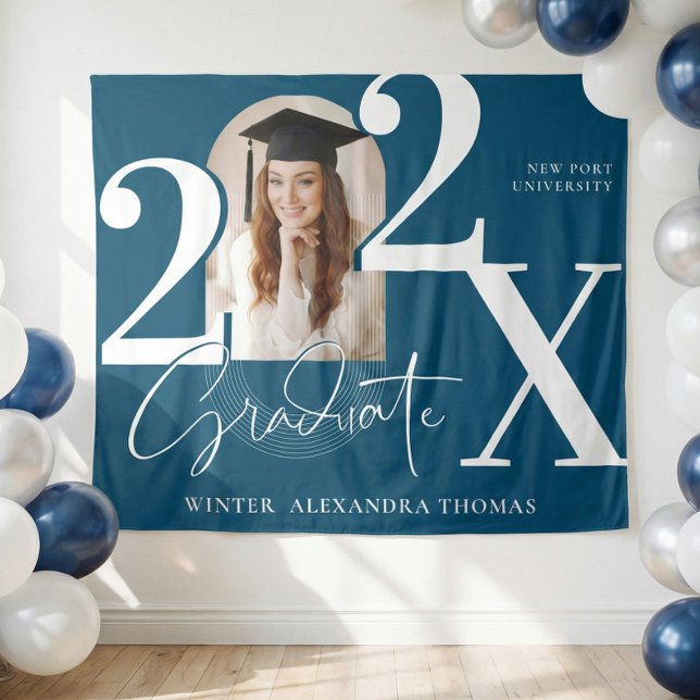 Minimal Bold Year Arch Grad Photo Graduation Blue Tapestry (Minimal Bold Year Arch Grad Photo Graduation Blue Tapestry)
