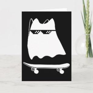 Minimal Boo Cat Skateboarding Cool Halloween Subtl Card