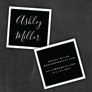 Minimal Border Calligraphy Charcoal + White   Square Business Card