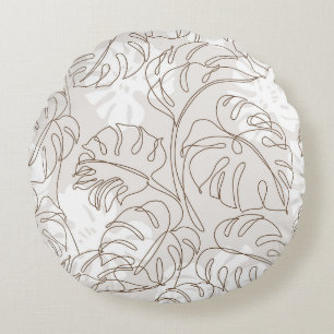 Minimal botanical art seamless pattern. Tropical m Round Cushion