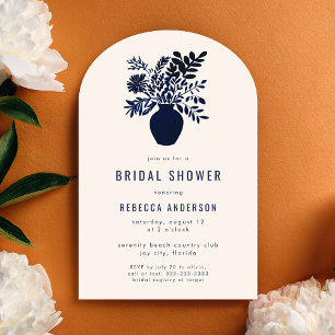 Minimal Botanical Boho Blue Bridal Shower Arch Invitation
