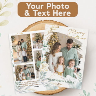 Minimal Botanical Brush Christmas Photo Collage Holiday Card
