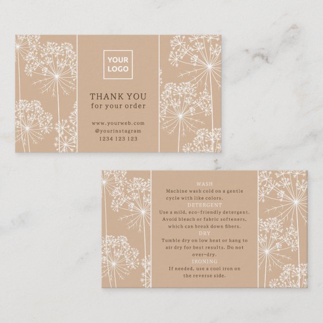Minimal Botanical Care Instructions Card  (Front/Back)