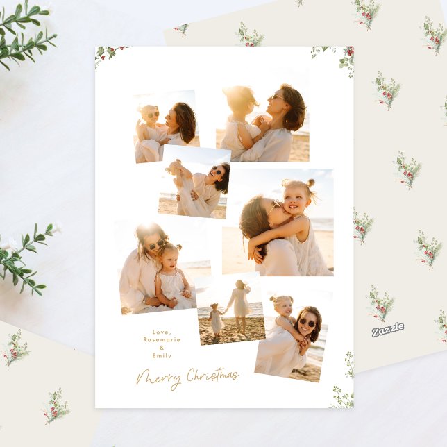 Minimal Botanical Christmas Multi 7 Photo Album Holiday Card (Creator Uploaded)