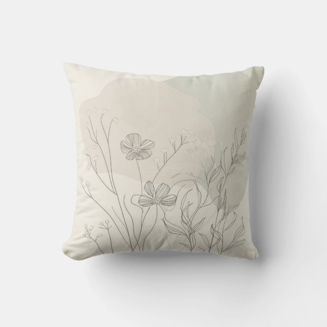 Minimal Botanical Decor – Abstract Wildflower Line Cushion (Front)