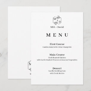 Minimal Botanical Elegant Monogram Wedding Menu
