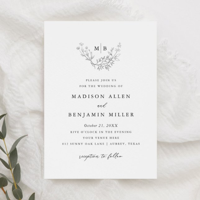 Minimal Botanical Formal Monogram Wedding Invitation (Creator Uploaded)