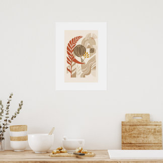 Minimal Botanical Landscape | Boho Mid Century Wal Poster