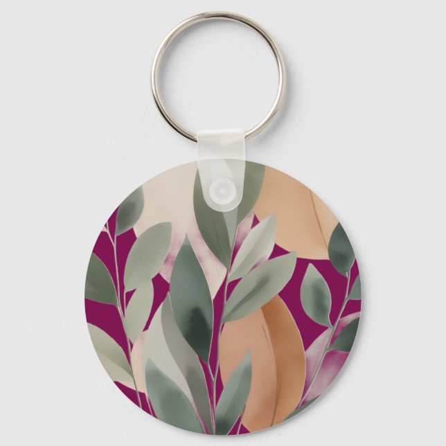 Minimal Botanical Leaf Pattern  Key Ring (Front)